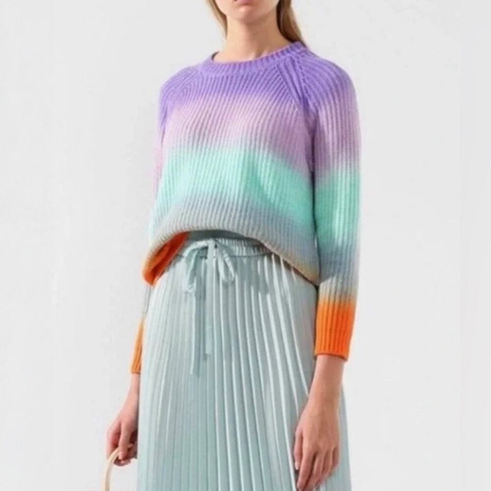 Alice + Olivia Dona Multicolor Ombré Stripe Crew Neck Sweater Size S